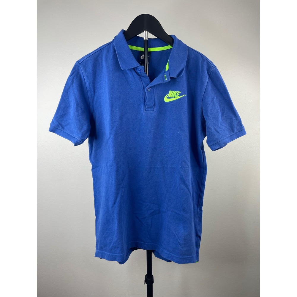 Nike Mens Blue Neon Green Embroidered Logo Cotton Pique Polo Shirt 829361-480 M